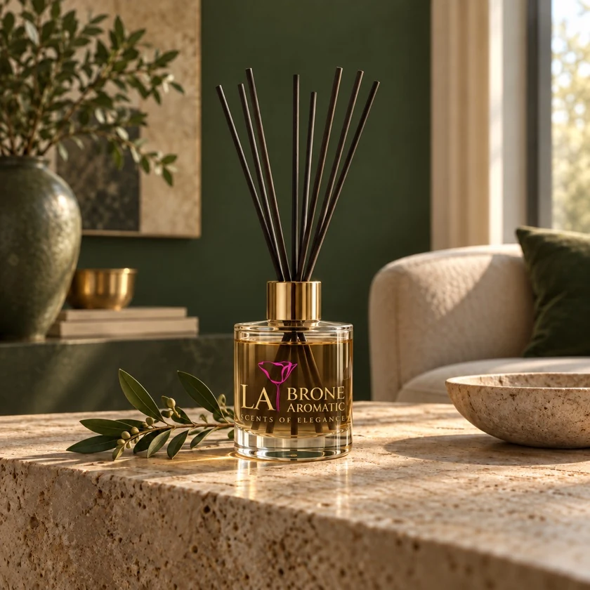 Illustrative reed diffuser with the La Brone logo
